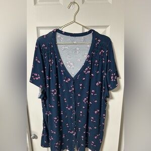 Market & Spruce Navy Floral Blouse